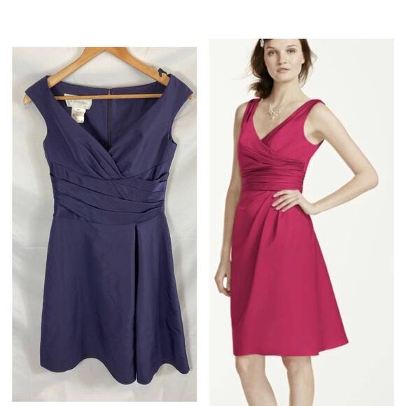 Davids Bridal cap sleeve faille dress with ruched waist Purple size 4 - Picture 1 of 6